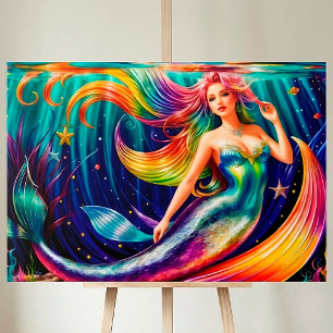 Mermaid Girl Fish Tail Underwater Colorful Ocean  Canvas Print