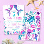 Mermaid Girl Friends Joint Birthday Party  Invitation<br><div class="desc">This watercolor mermaid joint birthday party invitation is ideal for a party with two close girl friends, who perhaps have seperate friends groups. On the front of the invitation are two hand painted watercolor mermaid tails with coral, sea shells and sea creatures in a color palette of turquoise, pink and...</div>