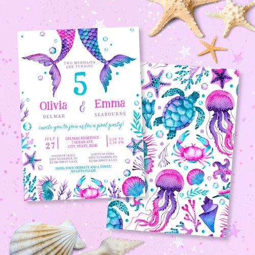 Mermaid Girl Friends Joint Birthday Party  Invitation