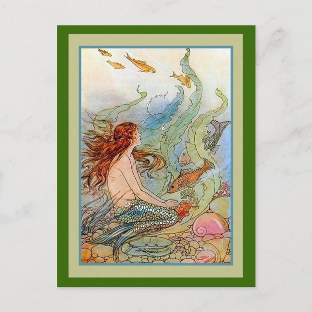Mermaid Girl in Sea with Fish and Shells Postcard (Front)
