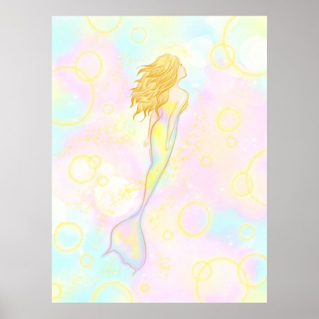 Mermaid Girl in the Pastel Lights Poster (Front)