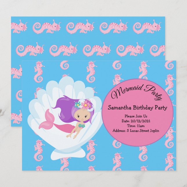 Mermaid girl Invitation (Front/Back)