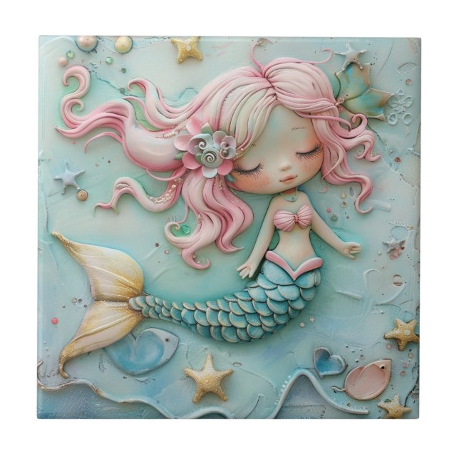 Mermaid Girl Ocean Ceramic Tile (Front)