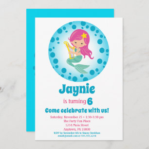 Mermaid Girl - Pink Hair Birthday Party Invitation