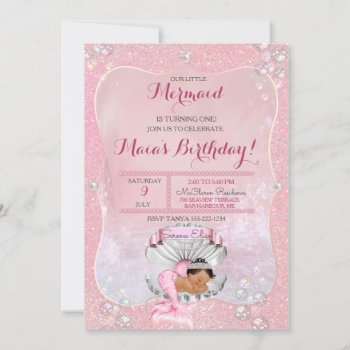Mermaid Girl Pink Pearls Shell Ethnic Invitation by nawnibelles at Zazzle