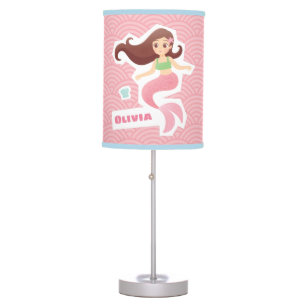 Mermaid Girl Pink Wave Pattern Room Decor Lamp