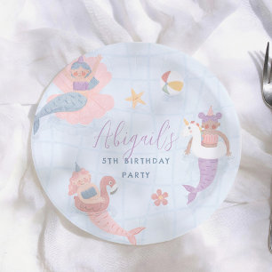 Mermaid Girl Pool Birthday Party Paper Plates