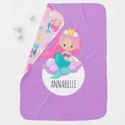 Mermaid Girl Princess Purple Scales Sea Shell Cute Baby Blanket