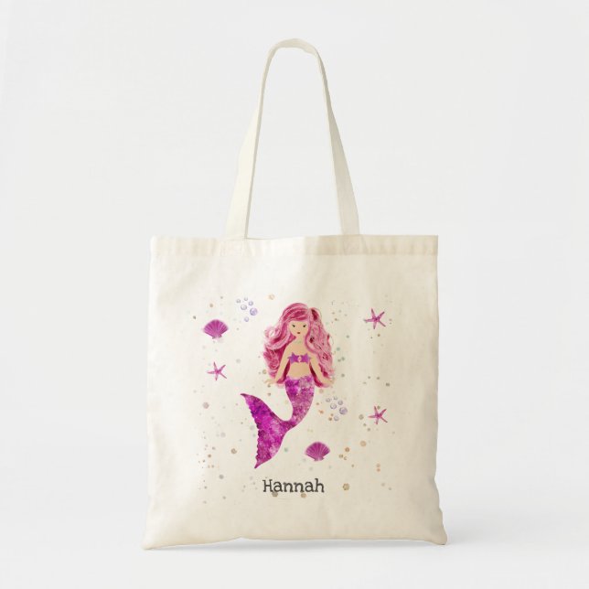 Mermaid Girl Starfish and Seashell Pink Beach      Tote Bag (Front)
