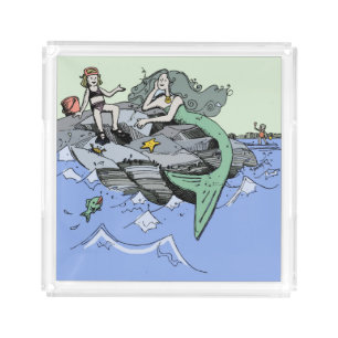 Mermaid Girl Summer Beach Friendship Whimsical Acrylic Tray
