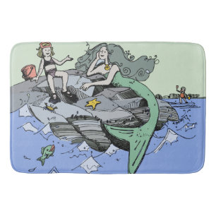 Mermaid Girl Summer Beach Friendship Whimsical Bathroom Mat