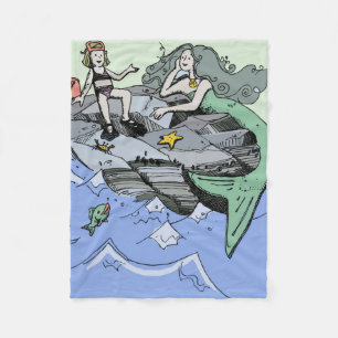 Mermaid Girl Summer Beach Friendship Whimsical Fleece Blanket