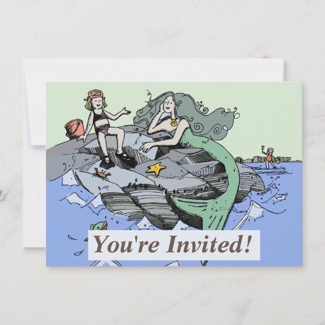 Mermaid Girl Summer Beach Friendship Whimsical Invitation (Front)