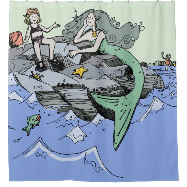 Mermaid Girl Summer Beach Friendship Whimsical Shower Curtain (Front)