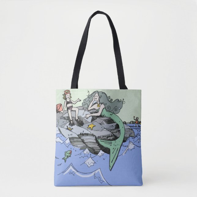 Mermaid Girl Summer Beach Friendship Whimsical Tote Bag (Front)