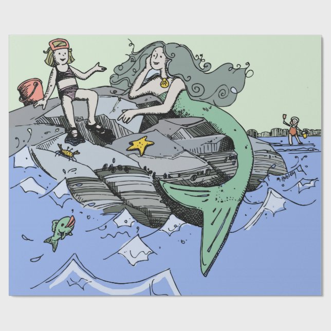Mermaid Girl Summer Beach Friendship Whimsical Wrapping Paper (Flat)