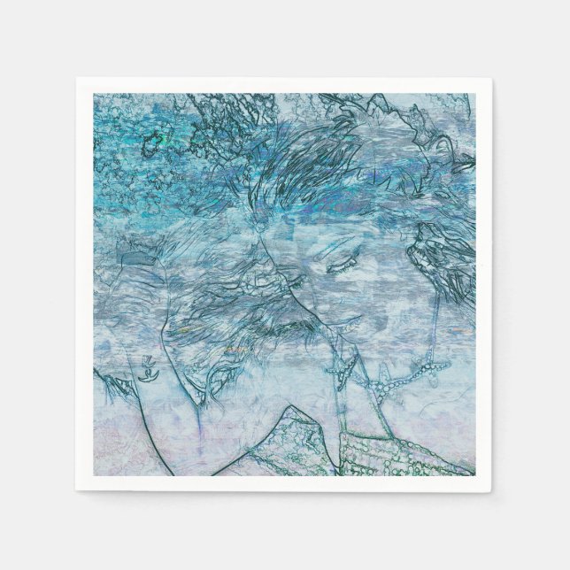 Mermaid Girl Teal Green Blue Nautical Ocean Waves Napkins (Front)