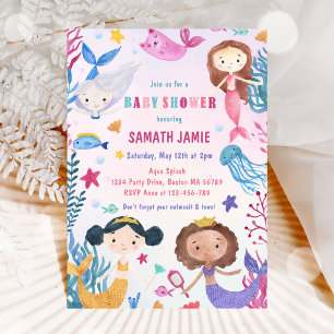 Mermaid Girl Under The Sea Baby Shower Party  Invitation