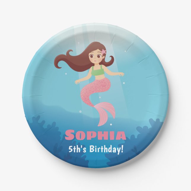 Mermaid Girl Under the Sea Birthday Party Supplies Paper Plates (Front)
