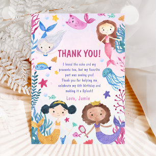 Mermaid Girl Under The Sea Birthday Party Thank You Card