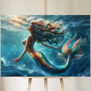 Mermaid girl underwater ocean tail scales art canvas print