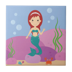Mermaid girl underwater sea landscape ceramic tile