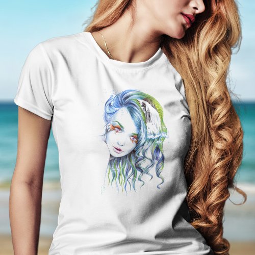 Mermaid girl Water woman Surreal Fantasy Portrait T_Shirt