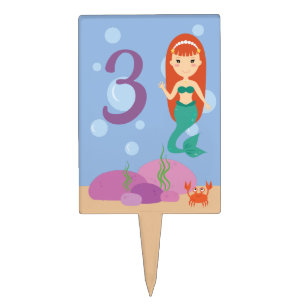 Mermaid girl with number underwater cake topper