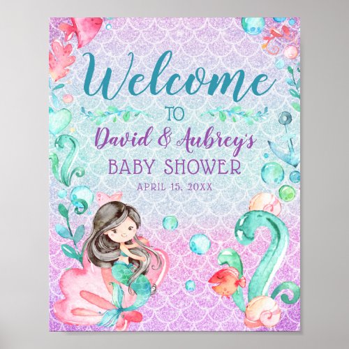 Mermaid Girls Baby Shower Welcome Sign Poster