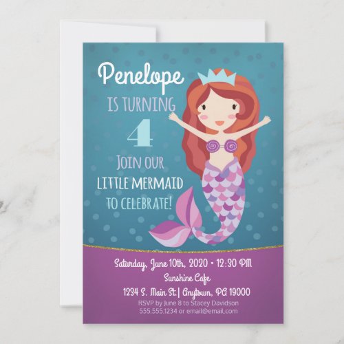 Mermaid Girls Birthday Invitation Purple Whimsical