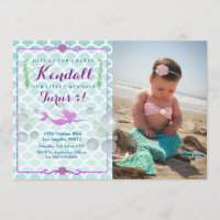 Mermaid Girl's Birthday Party Photo Invitation