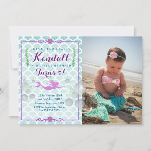 Mermaid Girls Birthday Party Photo Invitation