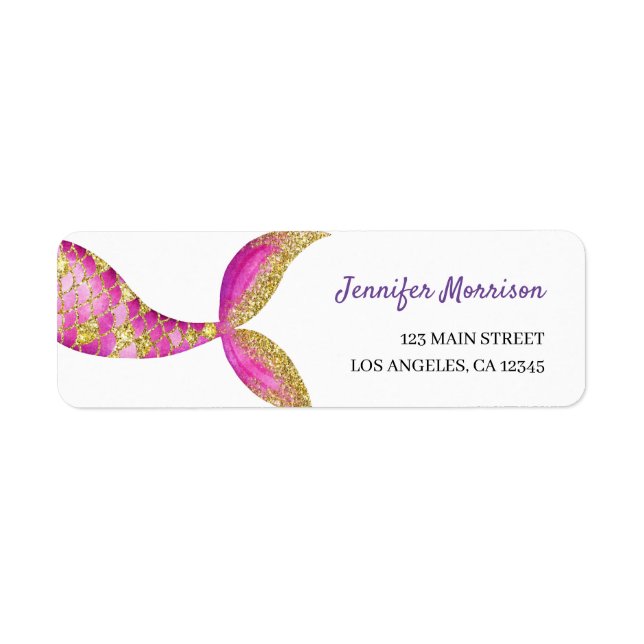Mermaid Girls Birthday Party Return Address Label (Front)