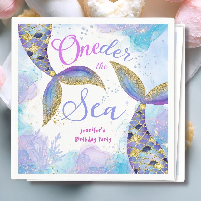 Mermaid Girls Blue Teal Birthday Party Napkins (Creator Uploaded)