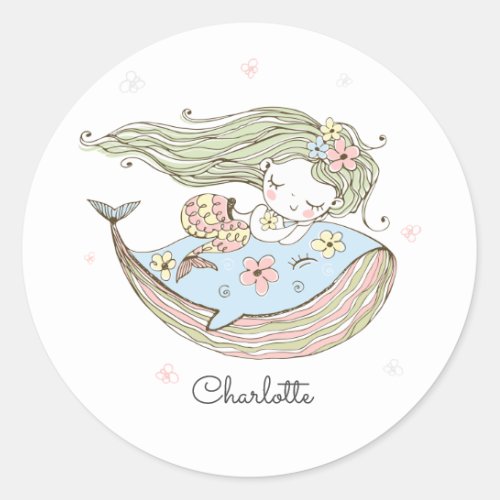 Mermaid Girls Name Personalized Classic Round Sticker