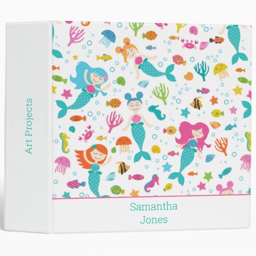 Mermaid Girls Under The Sea Personalized 3 Ring Binder