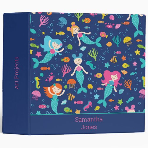 Mermaid Girls Under The Sea Personalized 3 Ring Binder