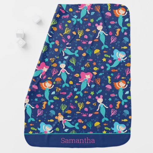 Mermaid Girls Under The Sea Personalized Baby Blanket