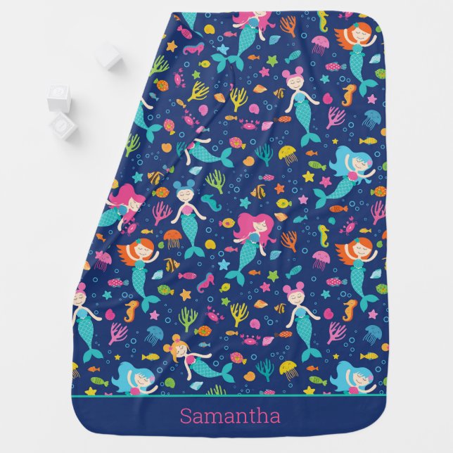 Mermaid Girls Under The Sea Personalized Baby Blanket (In Situ)