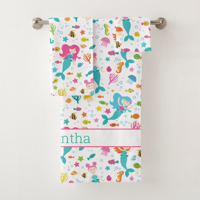 Mermaid Girls Under The Sea Personalized Bath Towel Set (Insitu)