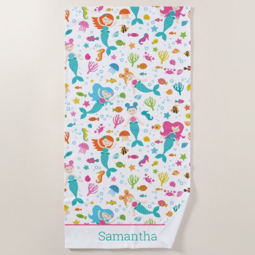 Mermaid Girls Under The Sea Personalized Beach Towel