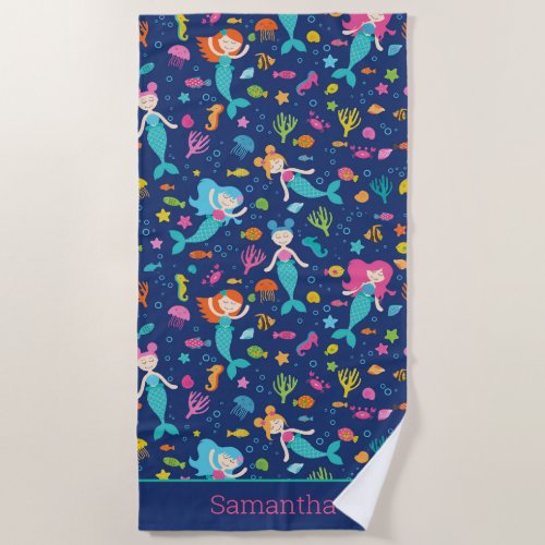 Mermaid Girls Under The Sea Personalized Beach Towel