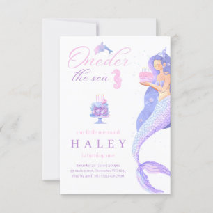 Mermaid Girly Oneder the sea 1st Baby Birthday Invitation