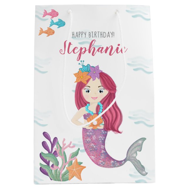 Mermaid Glam Birthday Party Medium Gift Bag (Front)
