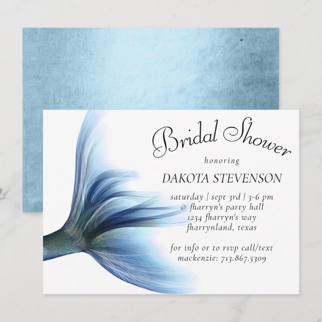 Mermaid Glam | Dusty Ice Blue Luster Sheen Shower Invitation (Front/Back)