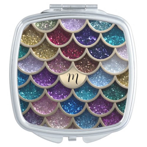 Mermaid Glam Glitter Scales Compact Mirror