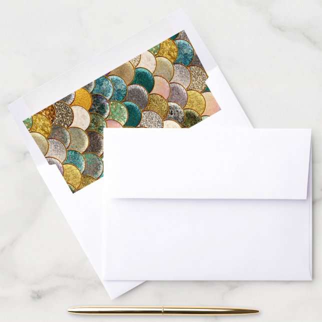Mermaid Glam Ocean Sea Scales Glamour Glitter Chic Envelope Liner (Desk)
