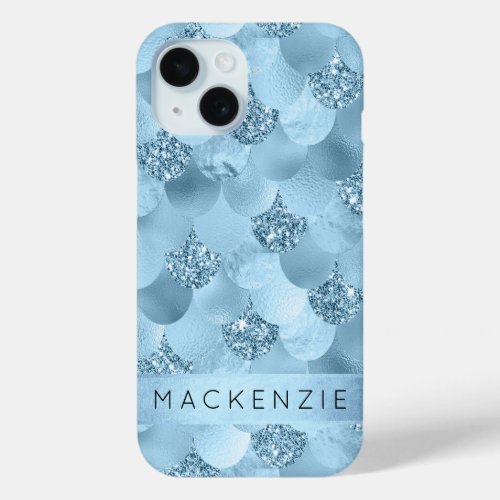 Mermaid Glam Scale  Dusty Ice Blue Sheen Custom iPhone 15 Case