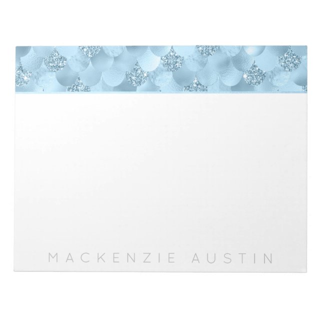 Mermaid Glam Scale | Dusty Ice Blue Sheen Custom Notepad (Front)