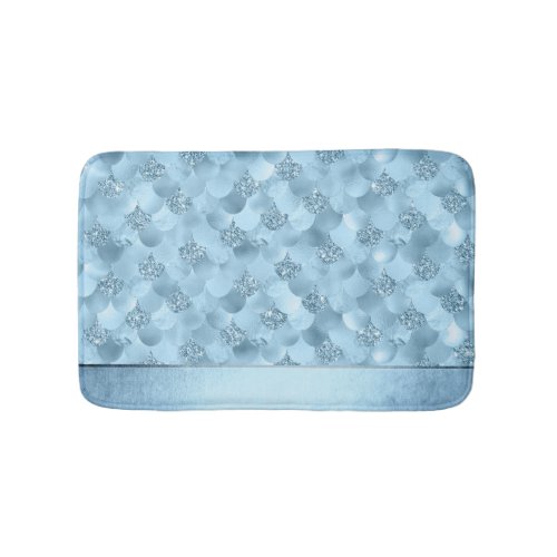 Mermaid Glam Scale  Dusty Ice Blue Sheen Luster Bath Mat